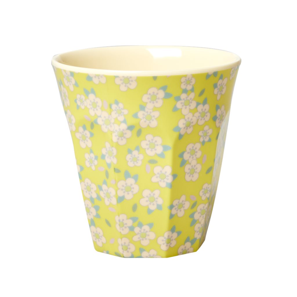 Elfenstall Rice Becher mit Wunsch-Namen personalisiert Medium Blumen Gelb